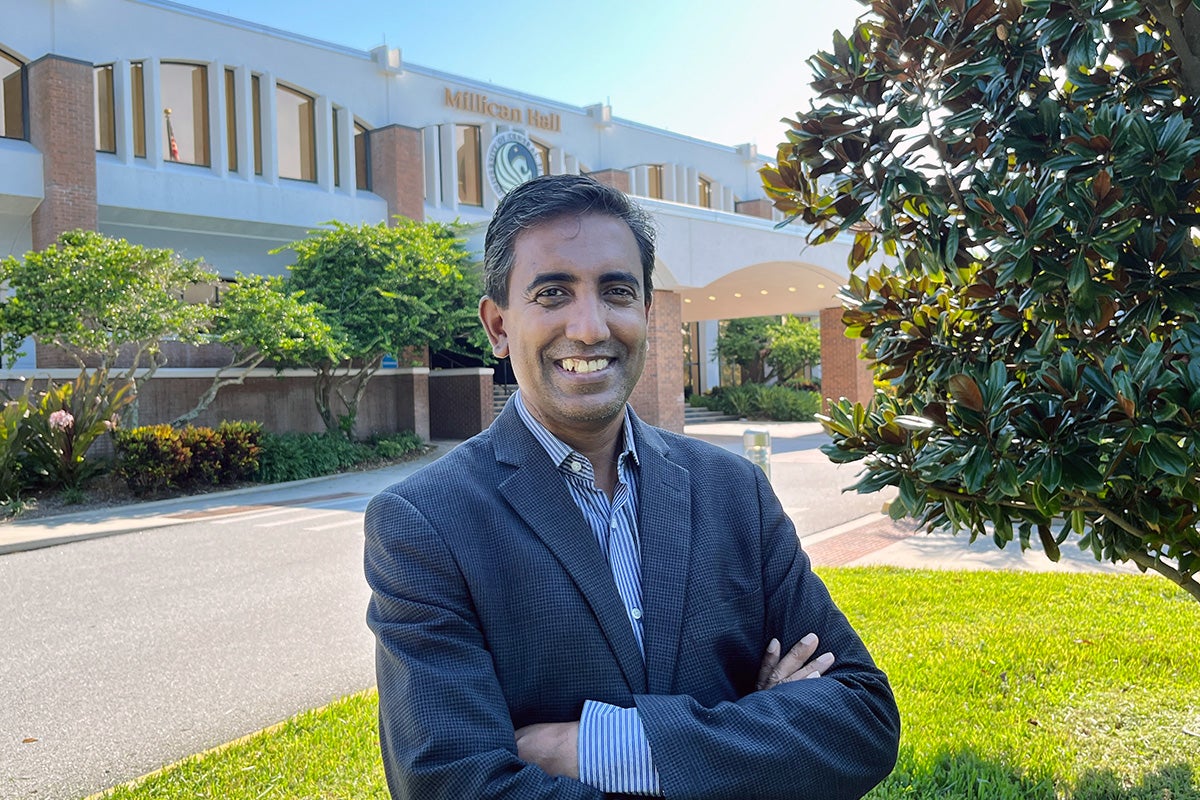 Saiful Khondaker stands outside of UCF's Millican Hall