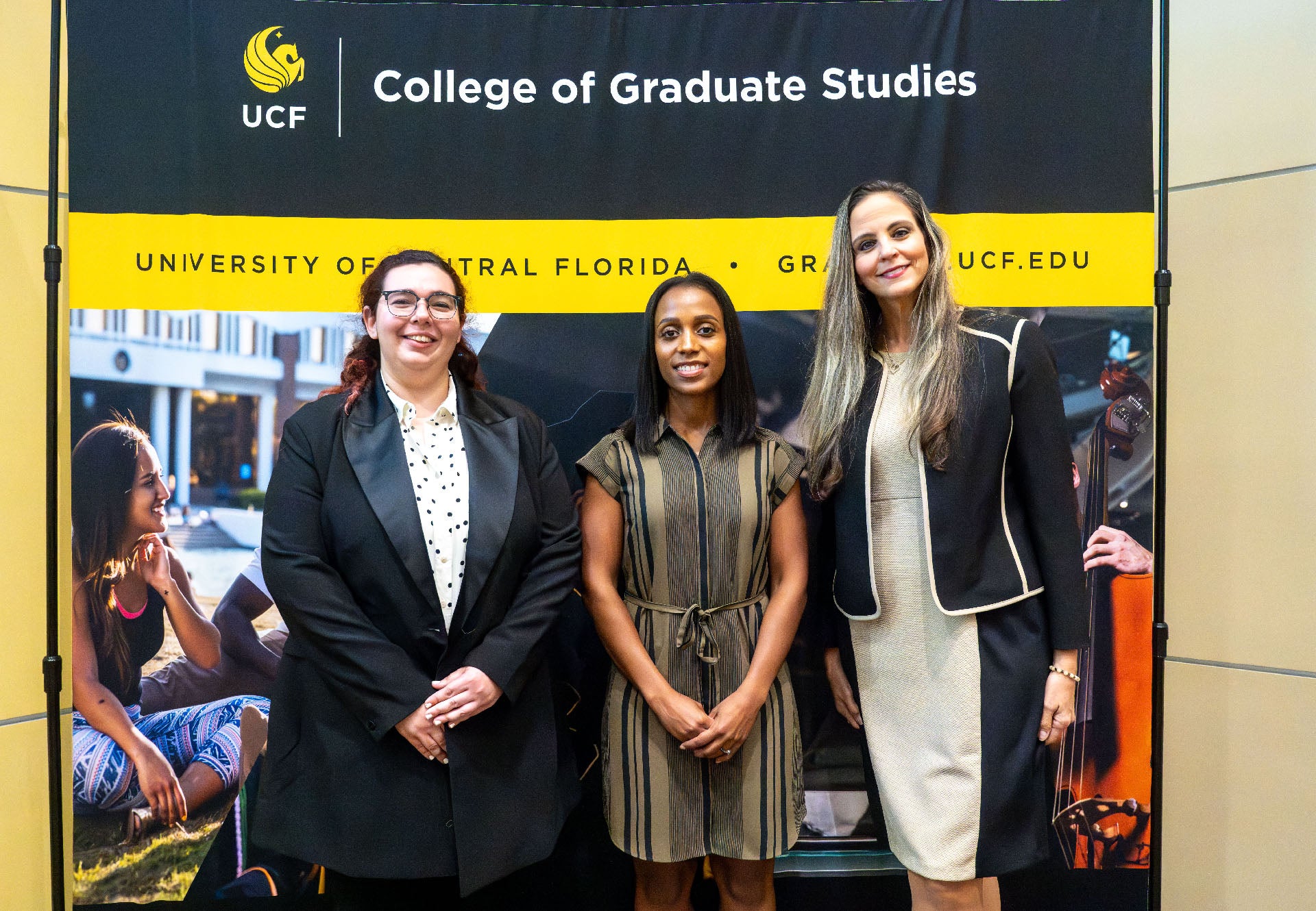 PhD winners of 3MT - (left to right) Illana Szlamkowicz (People's Choice), Ashley Morris (First Place), and Helen Mills (2nd Place)