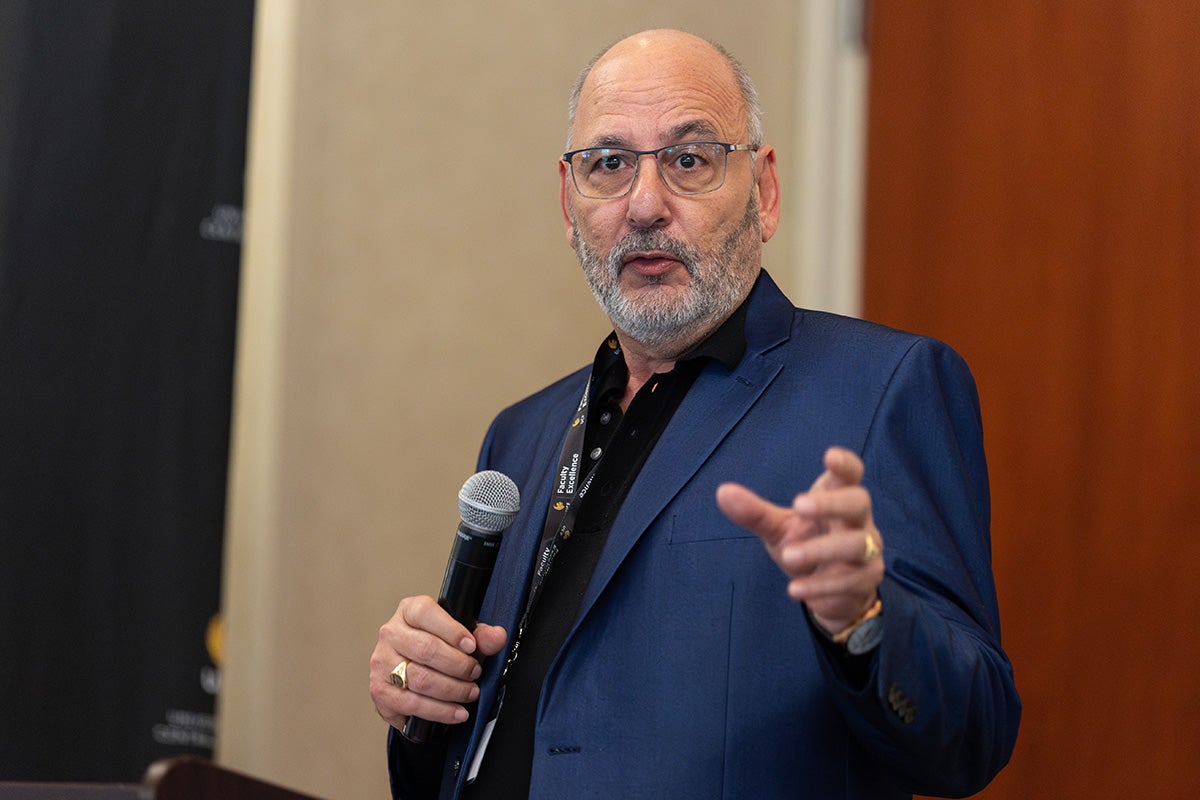 Pegasus Professor of History Luis Martínez Fernández speaking.