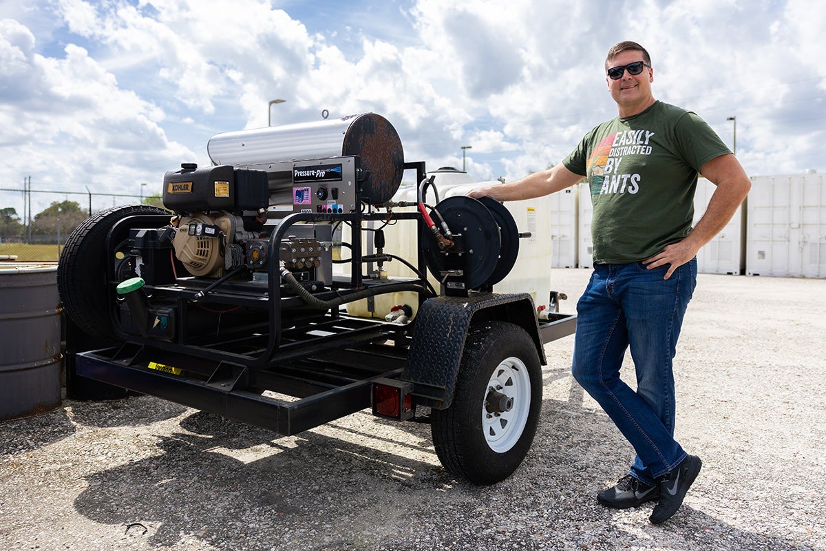 UCF Biology Professor Josh King's invention is a non-toxic method to manage fire ants and eliminates the need for harmful pesticides, which helps keep the environment and other ground-nesting animals safe.