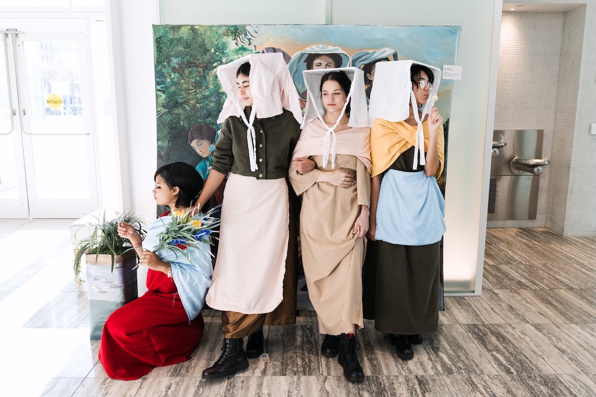 Students dressed up in Victorian clothing