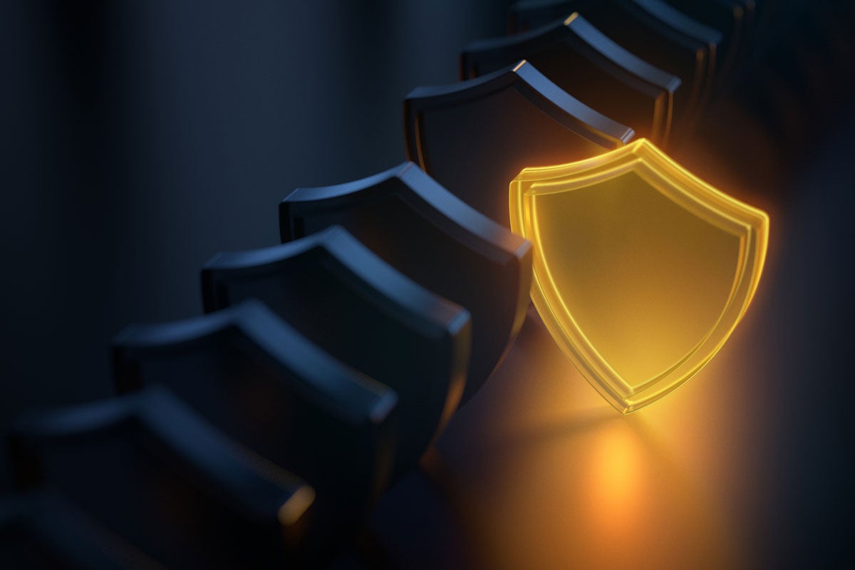 A row of black shield with a yellow shield glowing next to it