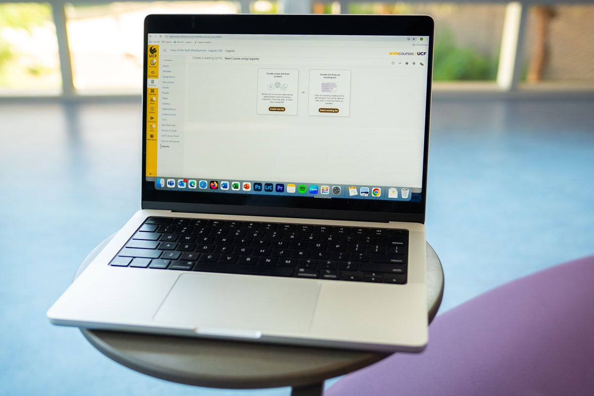 A laptop with the Leganto platform open on it