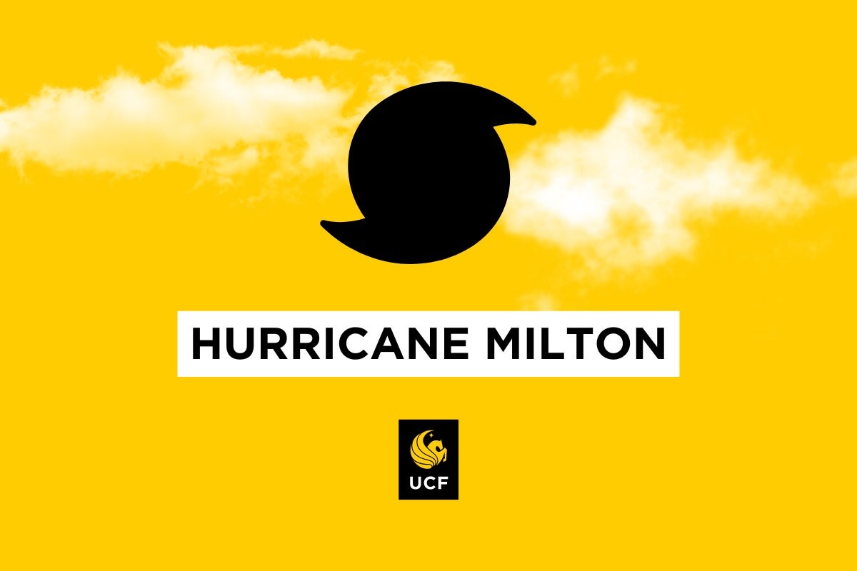 A storm icon with the words Hurricane Milton Update under it