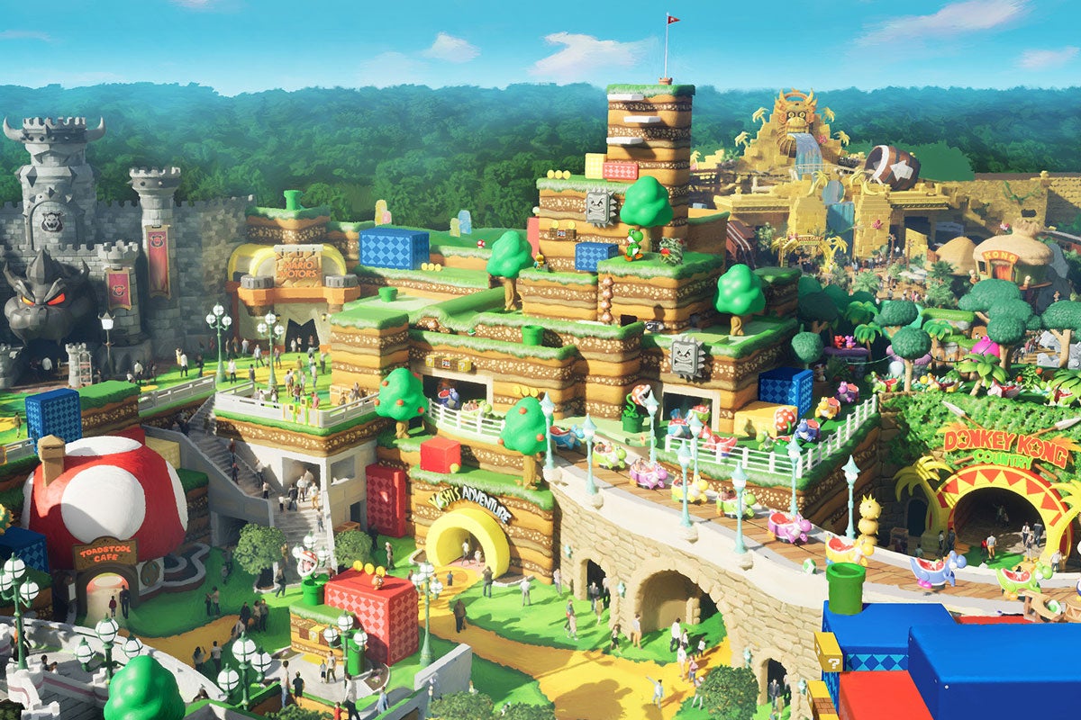 An artist rendering of Universal Studios Orlando's SUPER NINTENDO WORLD