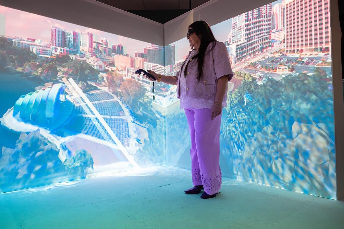 Person interacting with 3D simulation
