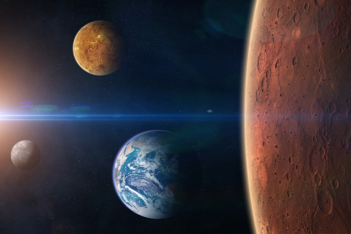 The moon, Venus, Earth and Mars