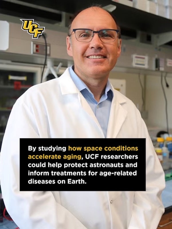 By studying how space conditions accelerate aging, UCF researchers could help protect astronauts and inform treatments for age-related diseases on Earth.
