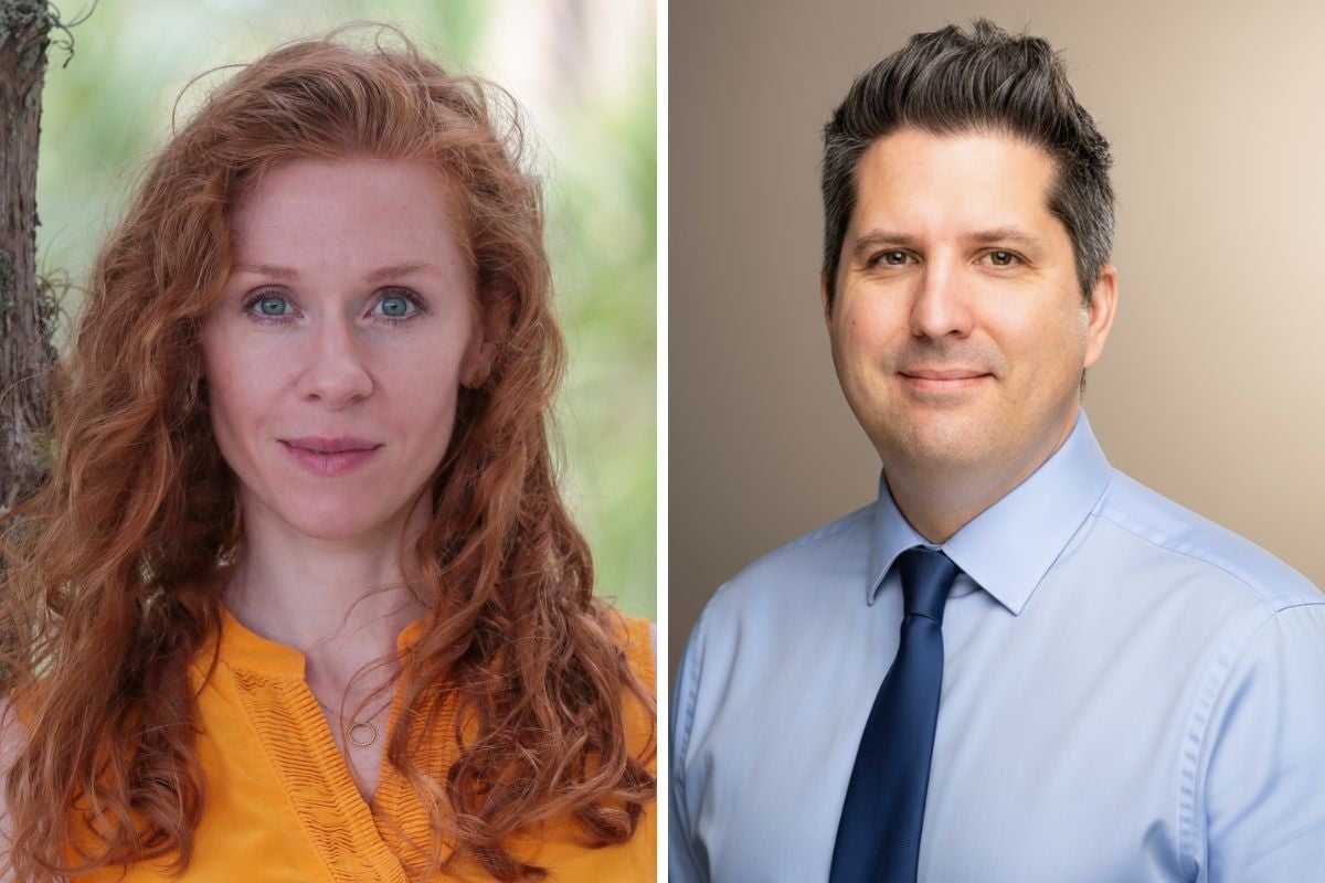 UCF Professor of Emerging Media Matt Dombrowski and Associate Professor of Materials Science and Engineering Kaitlyn Crawford