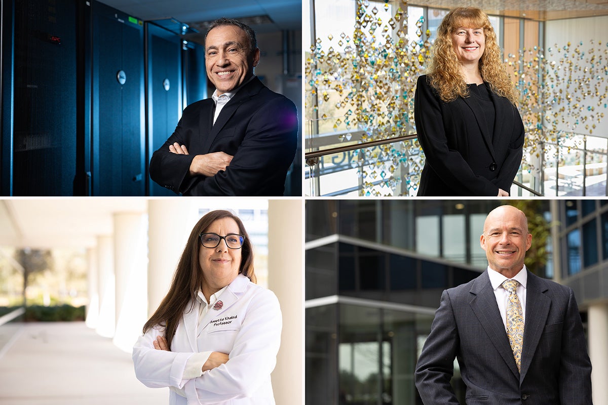 2x2 grid of portraits of Hassan Foroosh (upper left), Carmen Giurgescu (upper right), Annette Khaled (bottom left) and Matthew Marino (bottom right)
