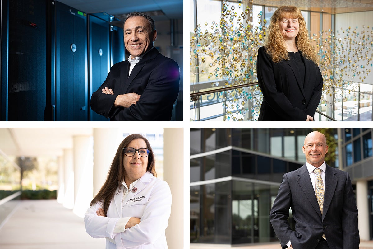 2x2 grid of portraits of Hassan Foroosh (upper left), Carmen Giurgescu (upper right), Annette Khaled (bottom left) and Matthew Marino (bottom right)