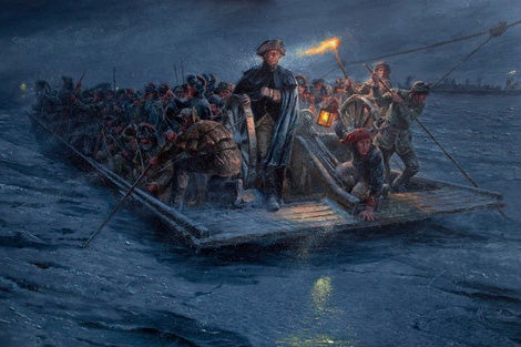 2011 painting of Washington crossing the Delaware features blue-tinted color palette 