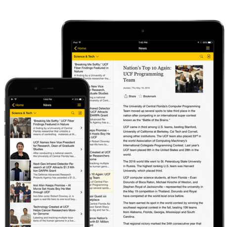 iPhone and iPad with news articles on screen