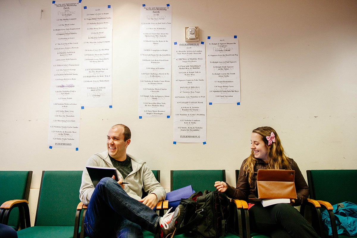 students in green room