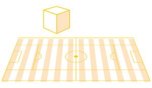 Infographic that demonstrates the 1-centimeter cube can increase its surface area to that of a soccer field