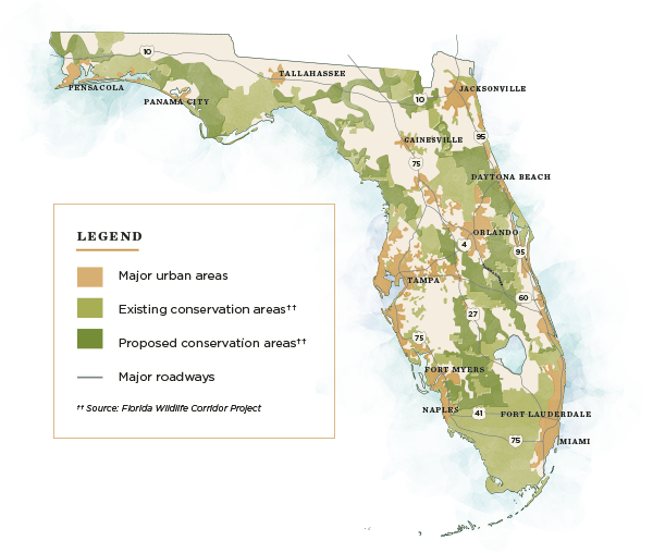 Florida map displaying the existing proposed and urban areas