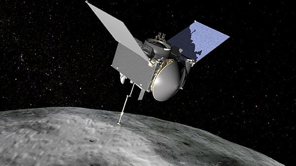 Artist's rendering of the OSIRIS-REx spacecraft as it approaches the asteroid Bennu.