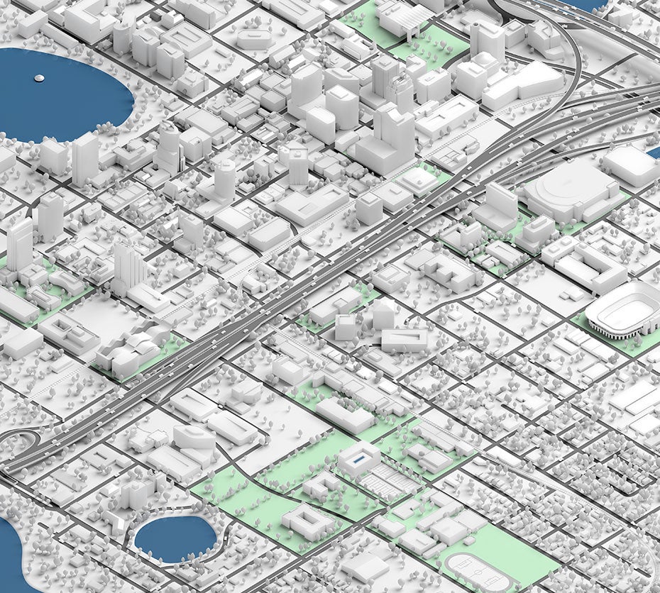 Map of downtown Orlando, highlighting UCF Downtown and proximity to surrounding areas