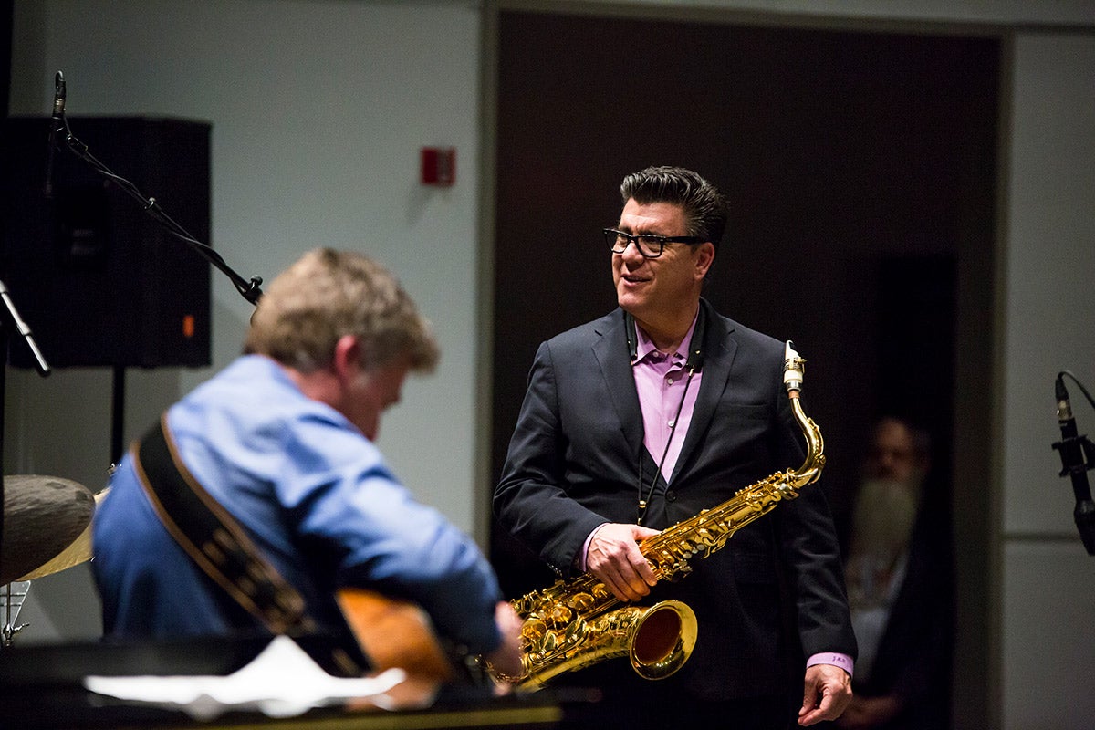 UCF Professor Jeff Rupert plays the saxophone.