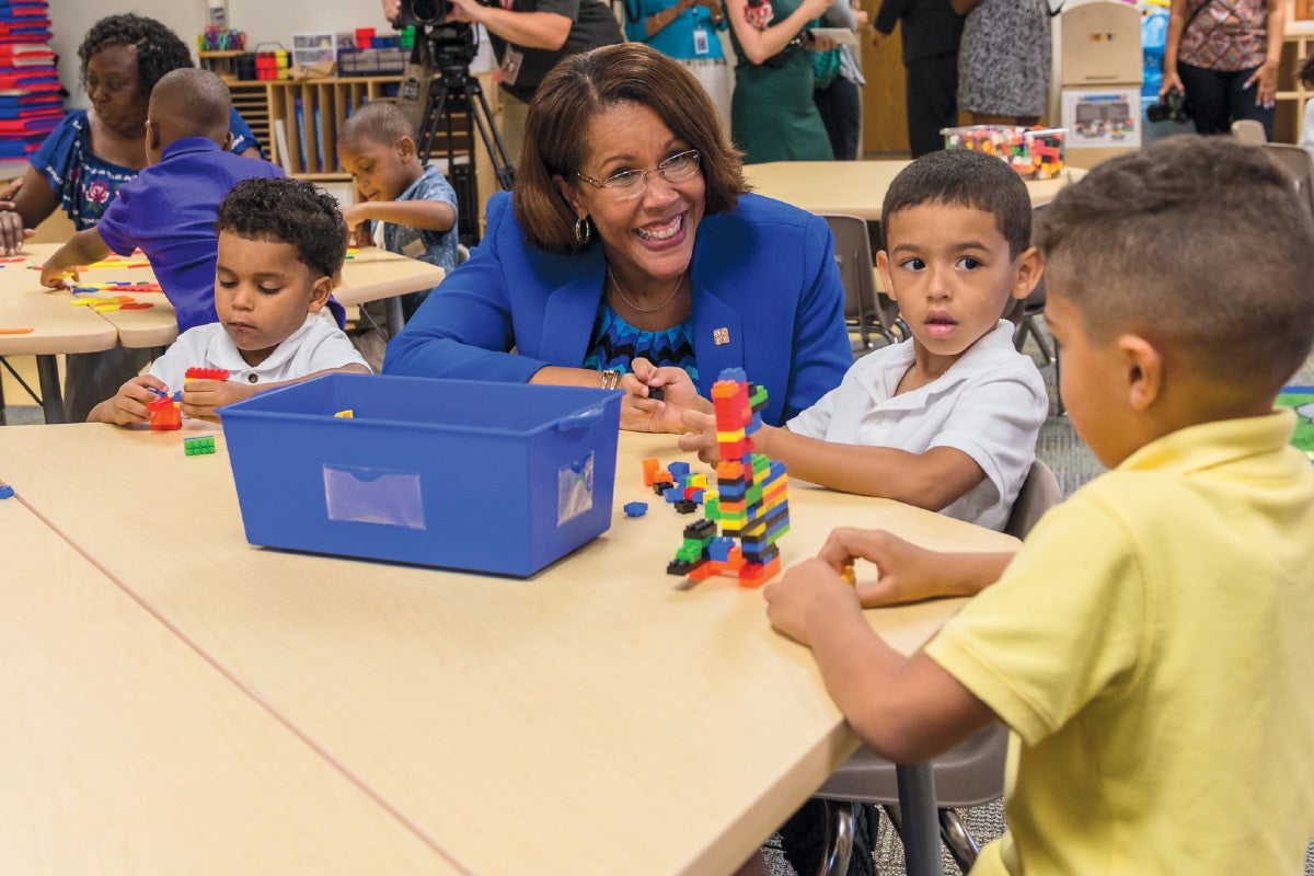 Superintendent Barbara Jenkins with students