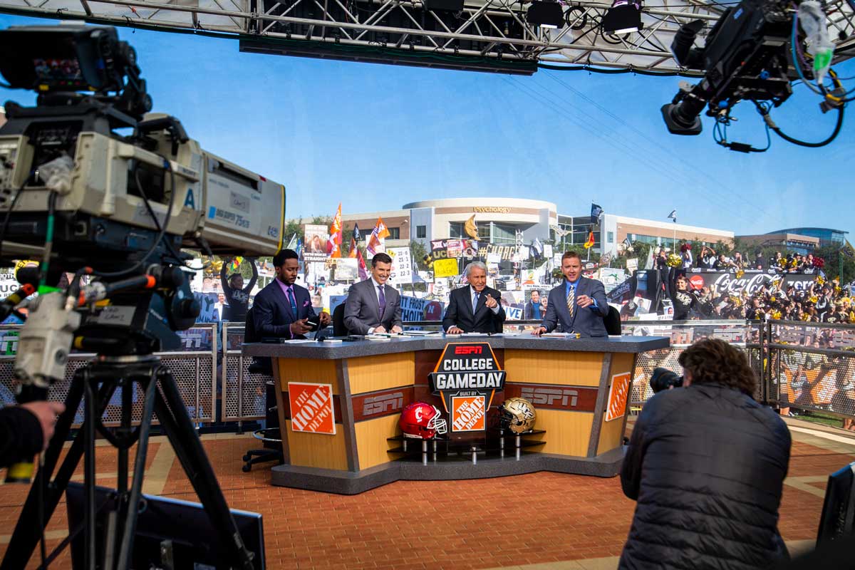 Anchors of College GameDay on set