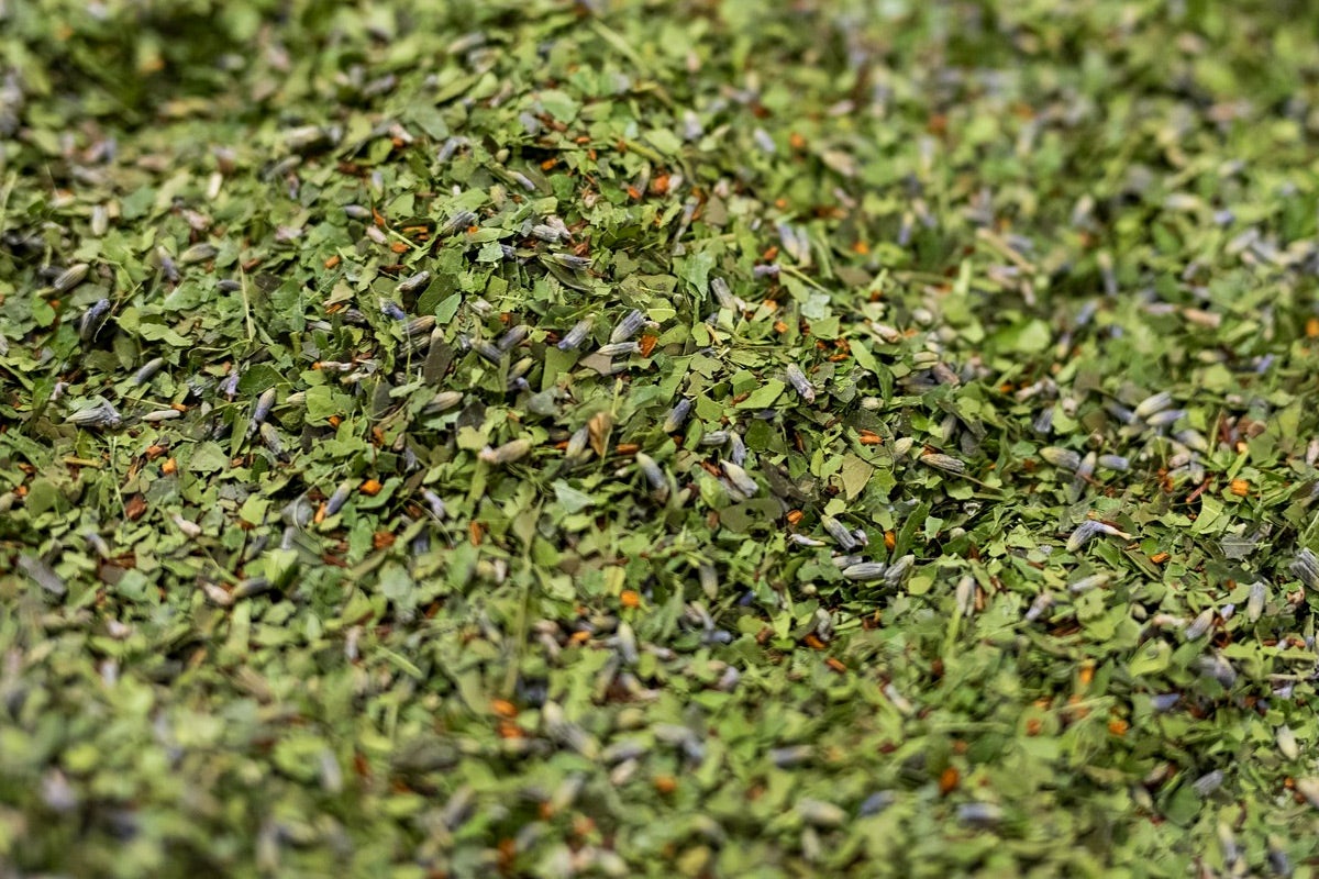 Dried green leaves.