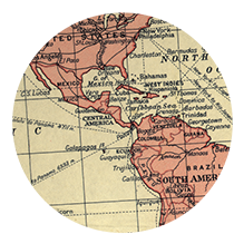 A circle cutout that shows a map of Central America