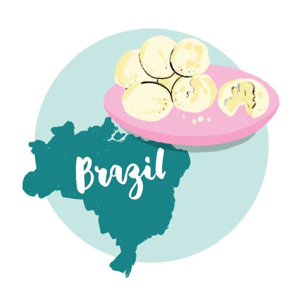 An illustration of Brazil with a plate of bread.