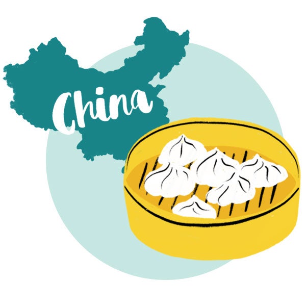An illustration of China and steamed dumplings. An illustration of China and steamed dumplings.