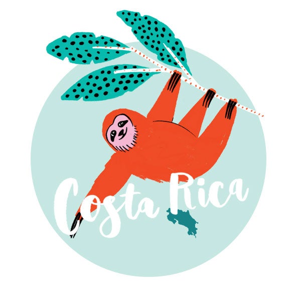 An illustration of Costa Rica and a sloth