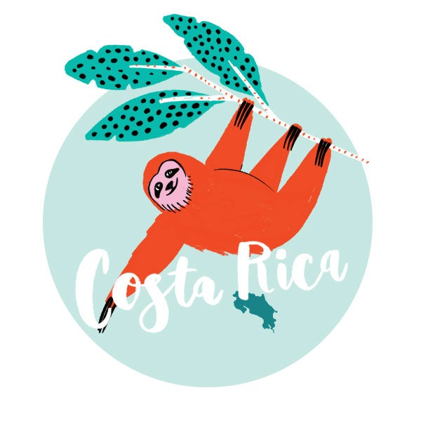 An illustration of Costa Rica and a sloth An illustration of Costa Rica and a sloth