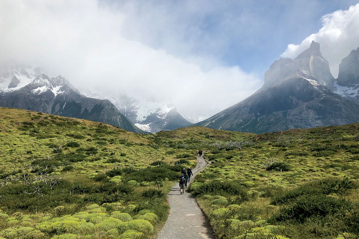 A trail leading into a mountainous area.