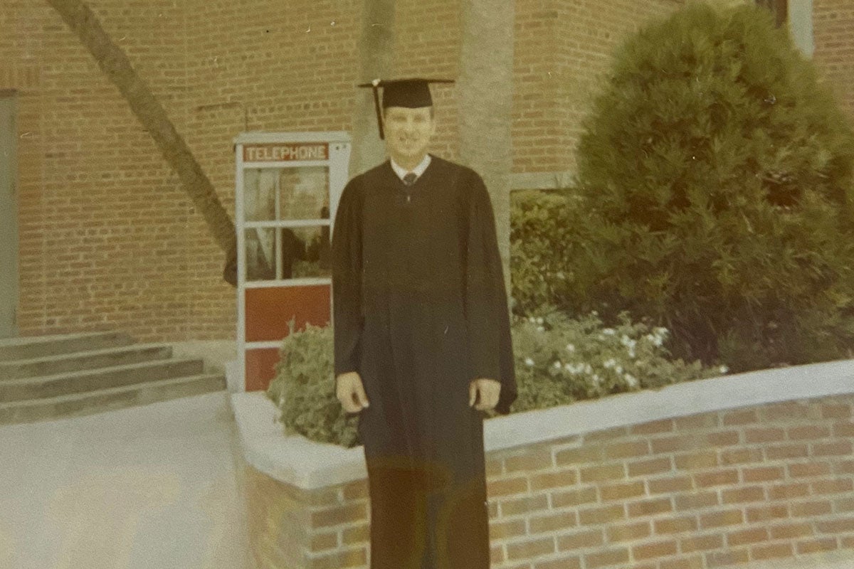 Gary Wright ’70 in a grad cap and gown