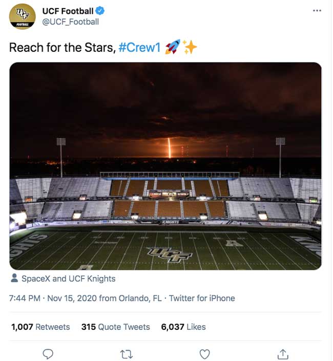 Screenshot of a tweet from UCF Football account
