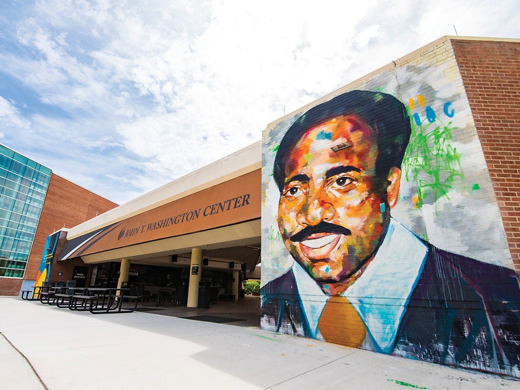 The John T. Washington mural on the John T. Washington Center The John T. Washington mural on the John T. Washington Center