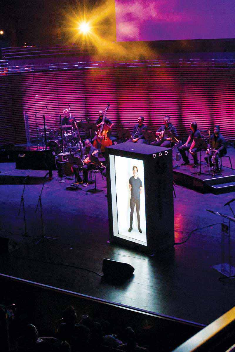 UCF's hologram patient simulation device onstage for a performance during UCF Celebrates the Arts