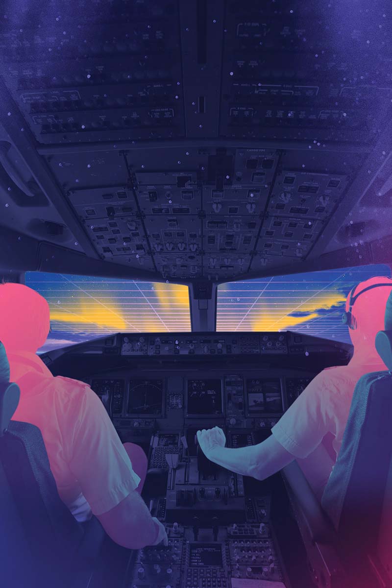 A conceptual illustration of the STEM Aviation Showcase, where augmented reality headsets can put students and kids in the pilot seat.