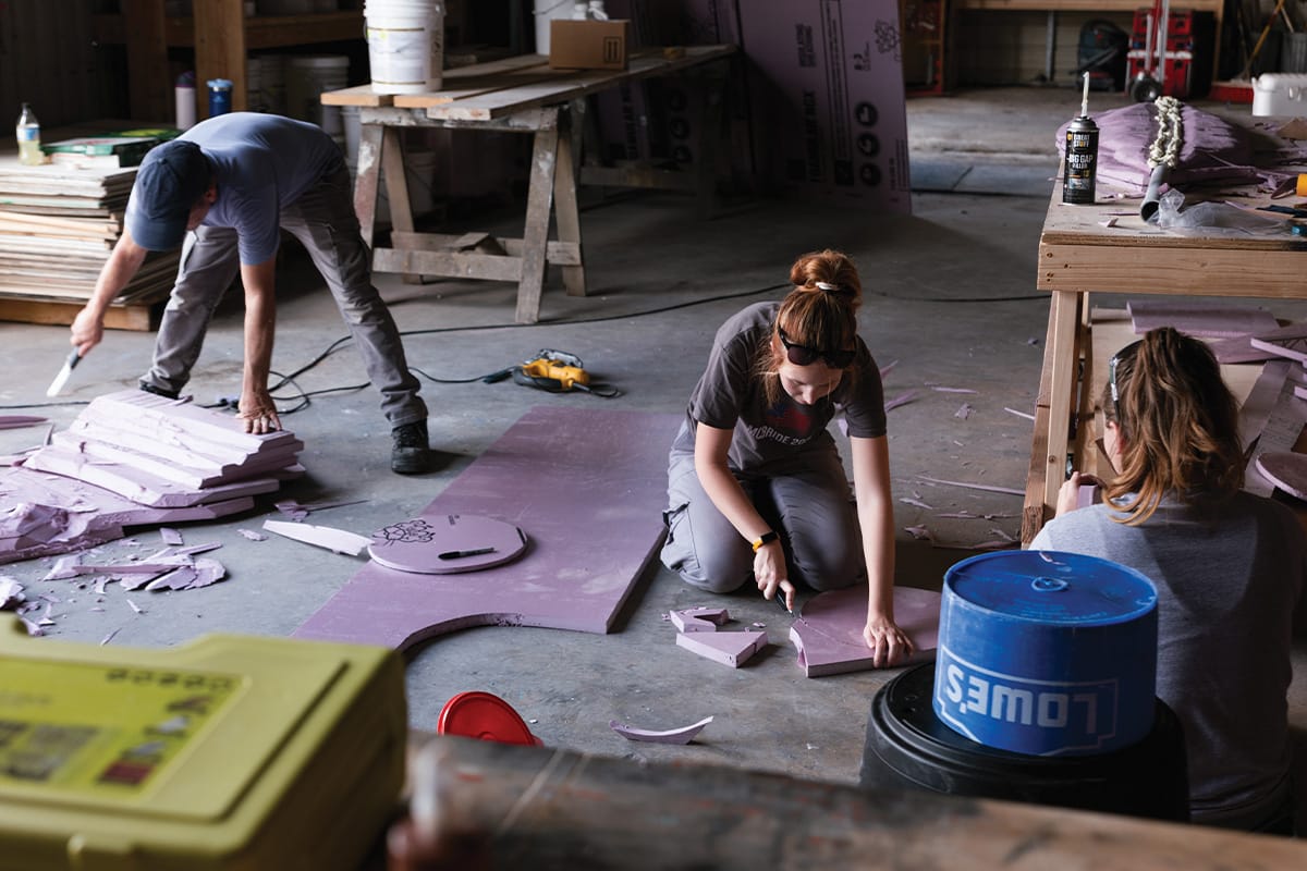 Themed experience students created pieces for a 30-foot art installation showcasing collaboration across creative disciplines, later featured at UCF Celebrates the Arts.